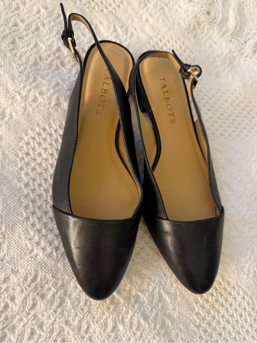 Talbots Black Leather Pointed Slingback Flats
